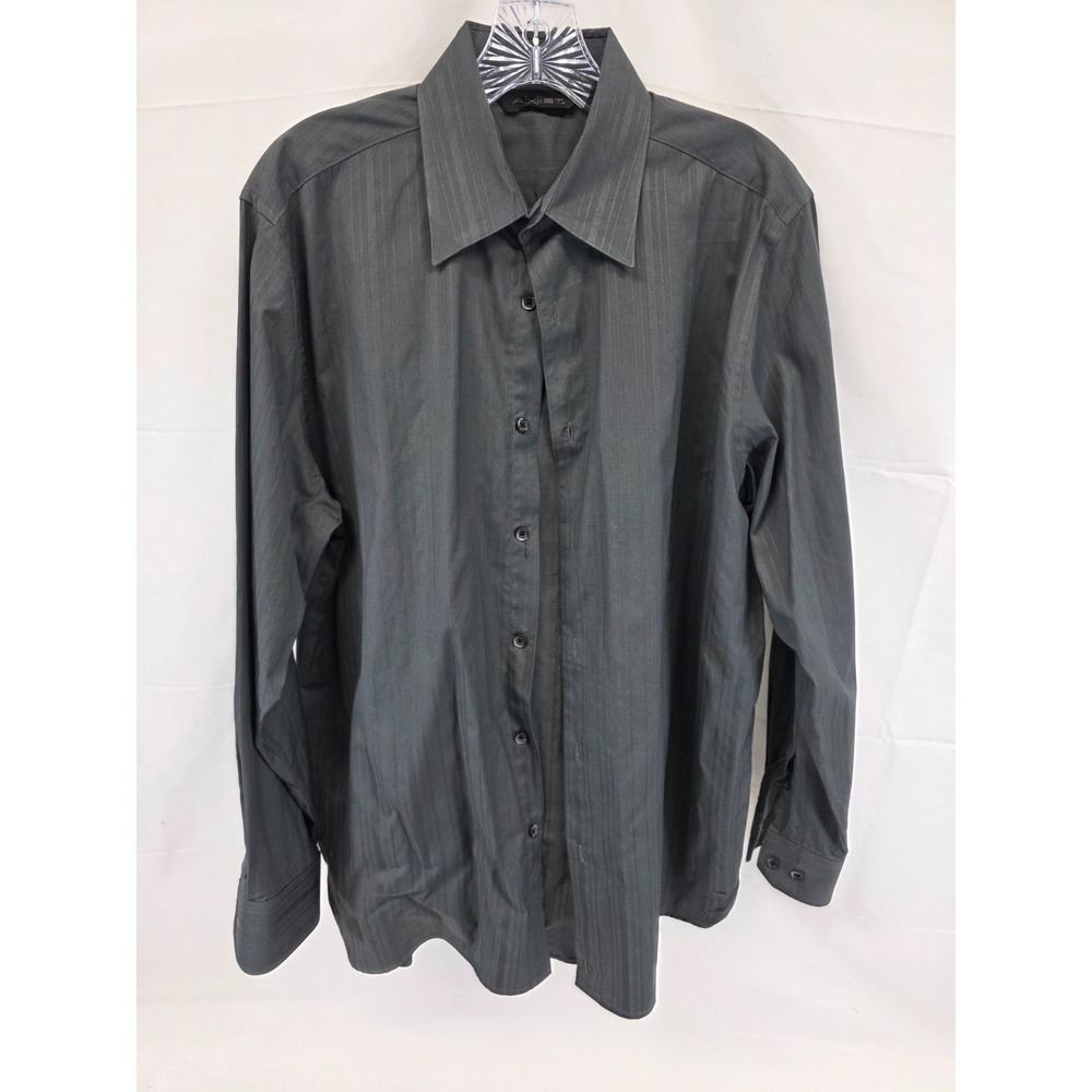 Axist Men Button‎ Down Shirt Medium Charcoal Gray Tonal Stripe 100% Cotton